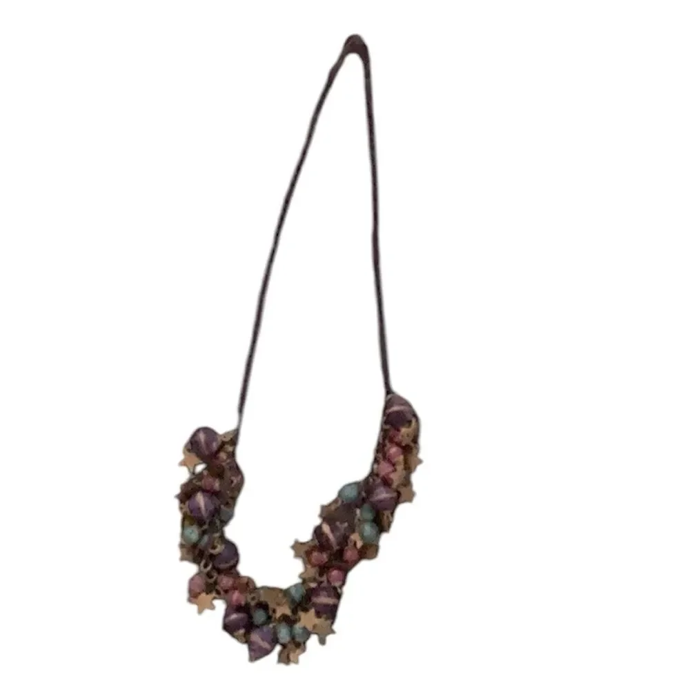 Very cute vintage boho gold, purple, pink & turquoise necklace EVC